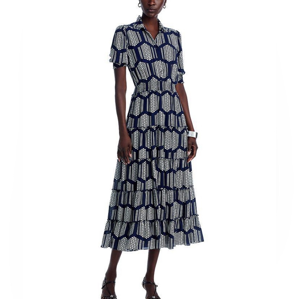 NWT T Tahari Printed Tiered Midi Dress - size M